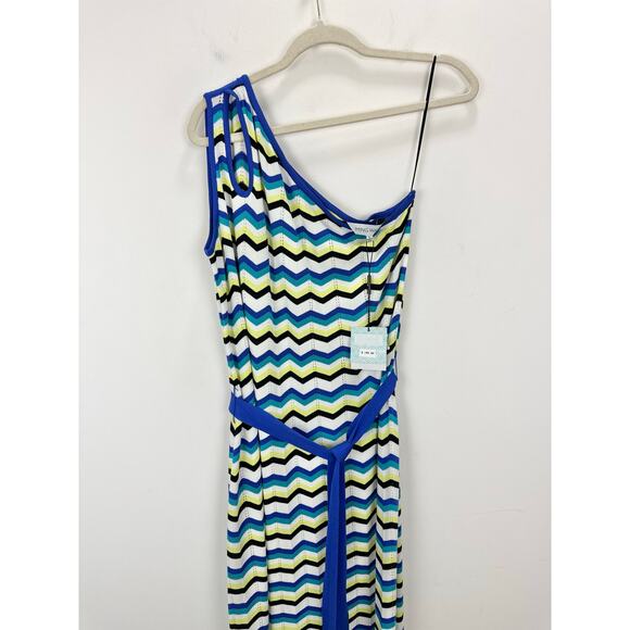 Ming Wang Modern Fit One Shoulder Column Maxi Dress Chevron Soft Knit Large NWT - Picture 6 of 16